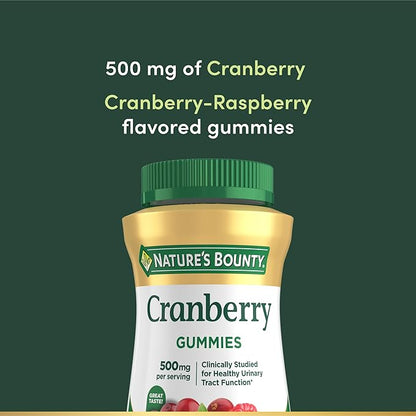 Nature's Bounty Cranberry Gummies, Urinary Tract Support, 500 mg, Cran-Raspberry Flavor, 150 Ct