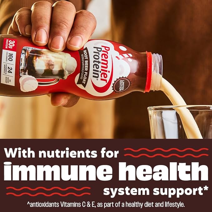 Premier Protein Shake, LIMITED EDITION Root Beer Float, 30g Protein, No Added Sugar, 24 Vitamins & Minerals to Support Immune Health, 11.5 fl oz, 12 Pack