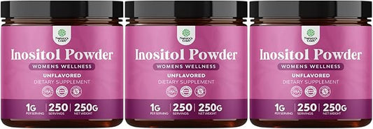 Premium Inositol Powder - Fertility Support Supplement - Restore Hormone Balance & Clarity - Provides Ovarian Support - USP Grade Inositol Supplement for Women - Mood Booster - 250g - 3 Pack