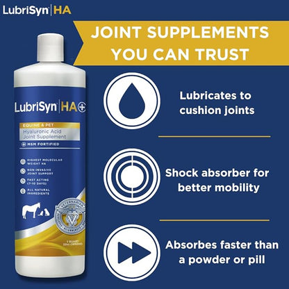 LubriSynHA Hyaluronic Acid with MSM Hip & Joint Care Supplement for Dogs, Cats & Horses – Liquid Oral HA for Pets – Joint Support Promotes Mobility, Flexibility, Cartilage Health & Comfort – 32oz