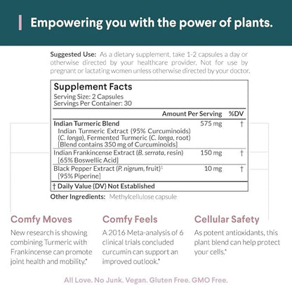 Nutritional Roots - Indian Turmeric + Frankincense - With 95% Curcuminoids, Curcumin Longa, Boswellia Serrata & Black Pepper - Supports Joint Health - Dietary Supplement - 1 Month Supply - 60 Capsules
