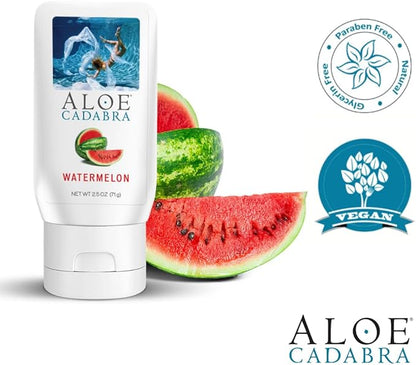 Aloe Cadabra Flavored Personal Lubricant and Vaginal Moisturizer, Organic Edible Aloe Lube for Men, Women and Couples, Non-Staining, pH Balanced, Toy Compatible (Watermelon, 2.5 Ounces, 1 Pack)
