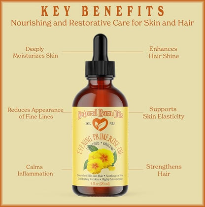 Natural Born Oils Evening Primrose Oil, 1 Gallon, Organic, Cold-Pressed, Vitamins & Minerals, Deep Skin Care, Hair Vitality