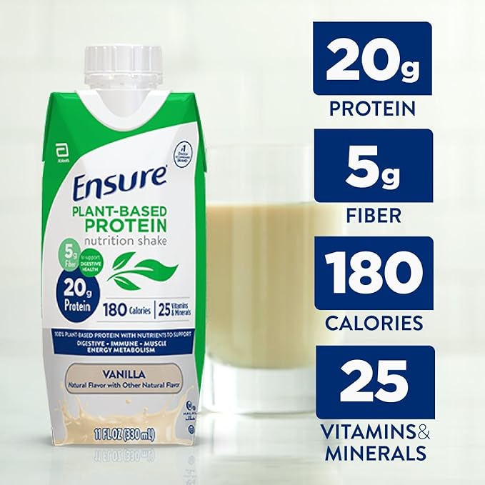 Ensure Plant-Based Vegan Protein Vanilla Nutrition Shake I Gluten-Free I Dairy-Free I Soy-Free Bottled Liquid Shake I 12 Pack