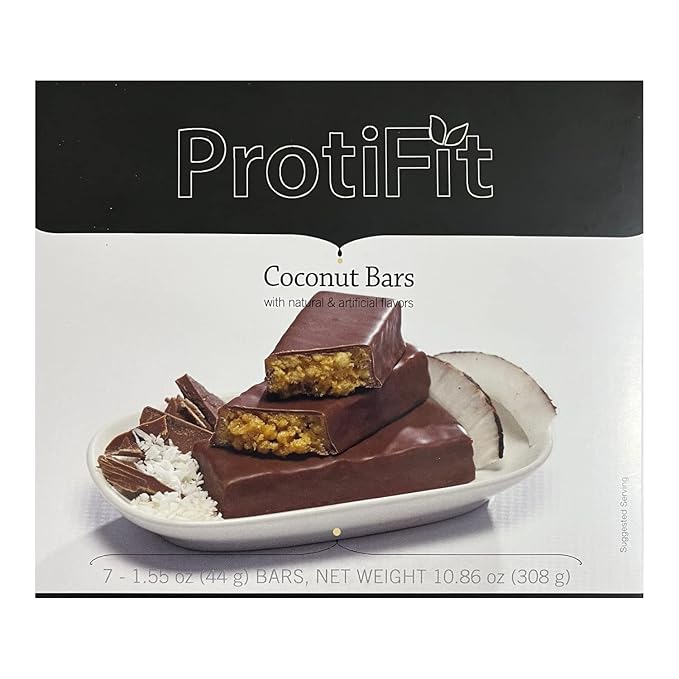 PROTIFIT - Low Calorie Snack Bar for Healthy Diets, High Protein, 15g Protein, Low Carb, Low Sugar, Ideal Protein Compatible, 7 Servings Per Box (Coconut Crisp)