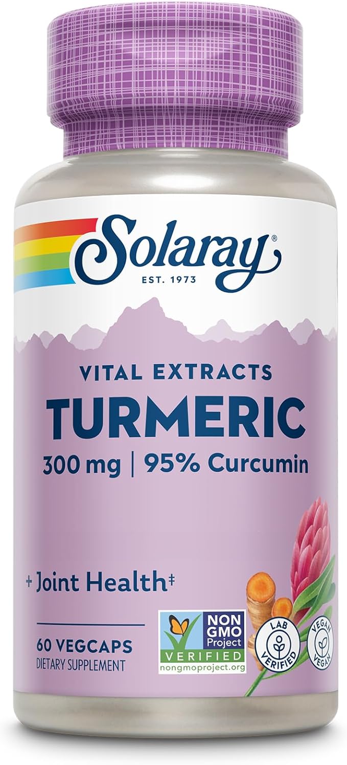 SOLARAY Turmeric Supplement 300 mg - Turmeric Root Extract with 95% Curcumin - Joint Support Supplement for Joint Health and Comfort - Non-GMO, Vegan, Gluten Free, 60-Day Guarantee, 60 Servings