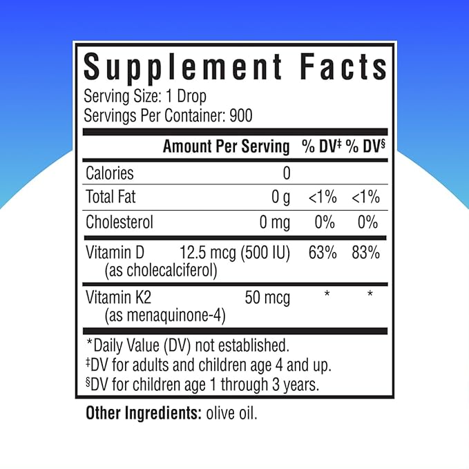 Seeking Health Vitamin D3 + K2 Drops - Liquid Vitamin D & K Supports Immune System Function & Bone Health - Aids Calcium Absorption - Aids Healthy Blood Flow & Circulation - 1 Fl oz (30 ML)