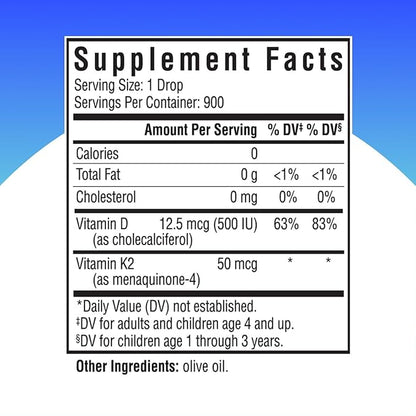Seeking Health Vitamin D3 + K2 Drops - Liquid Vitamin D & K Supports Immune System Function & Bone Health - Aids Calcium Absorption - Aids Healthy Blood Flow & Circulation - 1 Fl oz (30 ML)
