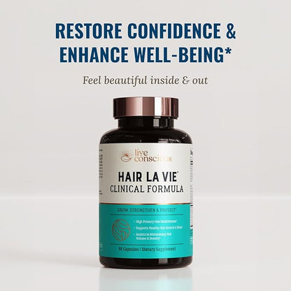 Hair La Vie Live Conscious Clinical Formula Hair Vitamins Capsule with Biotin and Saw Palmetto - Healthy Hair and Whole-Body Wellness (2-Pack)