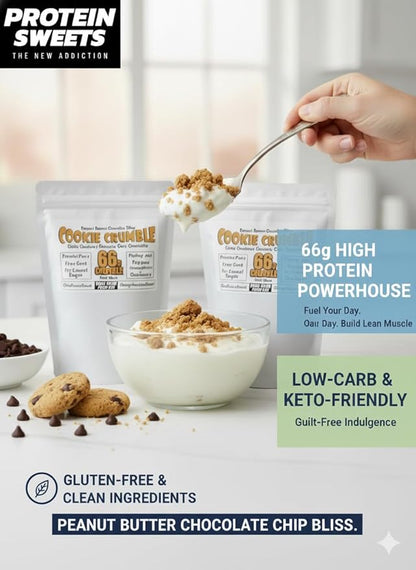 High Protein Cookie – Peanut Butter Chocolate Chip Crumble, 66g Protein per Bag, Keto, Low Carb, No Sugar Added, Gluten-Free, 2 Pack – PROTEIN SWEETS