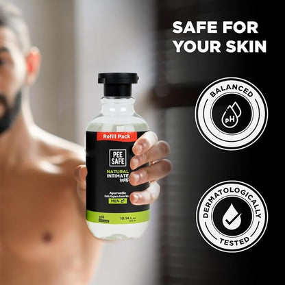 Pee Safe Mens Intimate Wash with Refill, Tea Tree Oil pH Balanced Daily Hygiene Cleanser for Men, Gentle Ball Wash for Men, Jabon Intimo Para Hombre, 13.52 Fl Oz