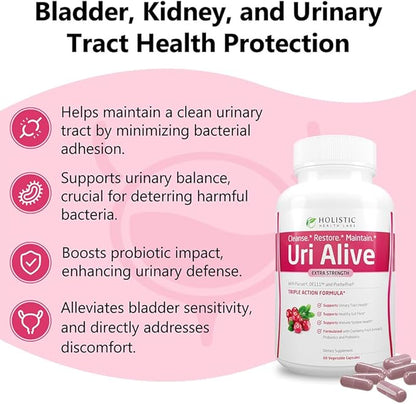 Uri Alive Extra Strength Urinary Support Supplement for Urinary Tract, Bladder, Gut Flora, and Immune System Health (60 Count (Pack of 1))