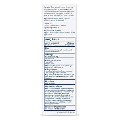 CeraVe Therapeutic Hand Cream for Dry Cracked Hands With Hyaluronic Acid and Niacinamide, Fragrance Free 3 Ounce