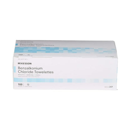 McKesson Benzalkonium Chloride Towelettes [Pack of 100] First Aid Antiseptic Wipes, Sterile Individual Wrapped