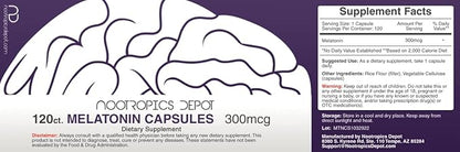 Melatonin Capsules | 300mcg | 120 Pills | Supports Healthy Sleep Cycles | Promotes Relaxation | Natural Sleep Aid Supplement