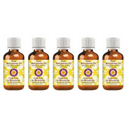 Deve Herbes Pure Macadamia Oil (Macadamia ternifolia) Cold Pressed (Pack of Five) 100ml X 5 (16.9 oz)