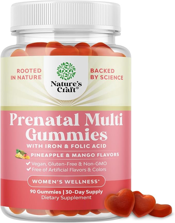 Natures Craft Vegan Prenatal Gummies for Women - Gummy Prenatal Vitamins for Women with Iron Folic Acid and Superfruit Blend - Chewable Vitamins Gummy Formula (Pineapple Mango) - 90 Count
