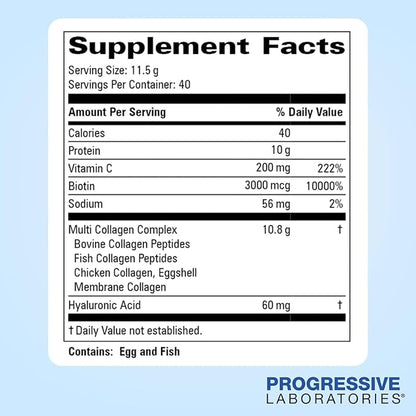 Multi Collagen Peptides Powder (Unflavored) – Types I, II, III, V & X with Biotin, Vitamin C & Hyaluronic Acid – Grass-Fed, Non-GMO Collagen Supplement for Skin, Hair, Nails & Joint Support