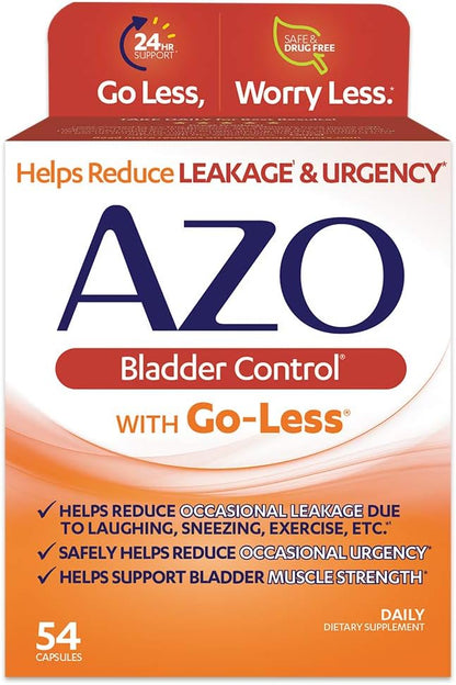 AZO Bladder Control with Go-Less Daily Supplement | Helps Reduce Occasional Urgency & Leakage | 54 Count Cranberry Urinary Tract Health | 100 Softgels