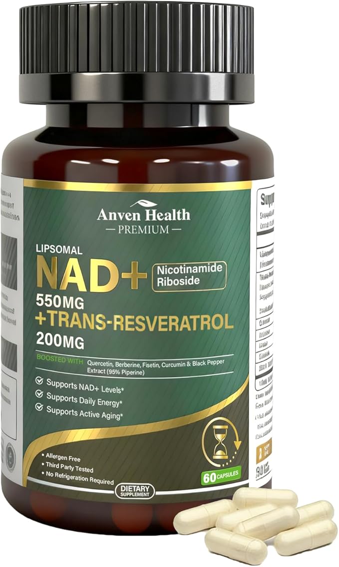 Liposomal NAD+ Resveratrol Supplement - NMN Alternative with Trans-Resveratrol, Quercetin & Fisetin - NAD Plus for Women and Men, Cellular Energy & Healthy Aging, Non-GMO | 180 Capsules