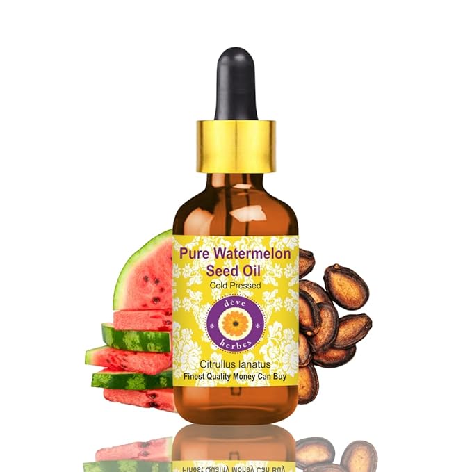 Deve Herbes Pure Watermelon Seed Oil (Citrullus lanatus) with Glass Dropper Cold Pressed 5ml (0.16 oz)