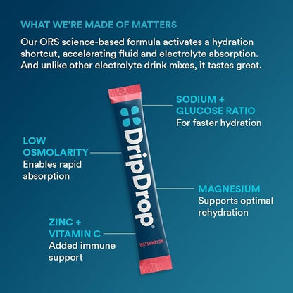 DripDrop Hydration Packets - Bold Variety Pack - Single Serve Electrolytes Powder Drink Mix - Watermelon, Berry, Lemon, Orange - Non-GMO, Gluten Free, Vegan - 80 Sticks