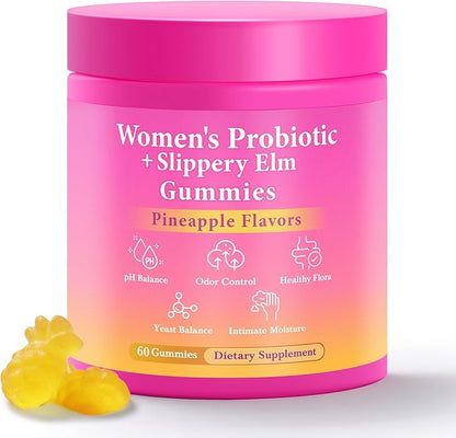 Her Juicy Feminine Probiotics Gummies, Premium Feminine Balance Probiotics with Slippery Elm for Women's pH Balance and Freshness – Support Daily Wellness & Comfort 60 Pineapple Gummies