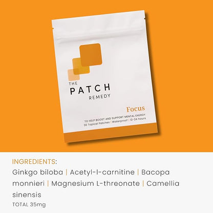 The Patch Remedy Focus Patch | Ginkgo Biloba, Acetyl-L-Carnitine, Bacopa, Magnesium L-Threonate, Green Tea | 30 Patches