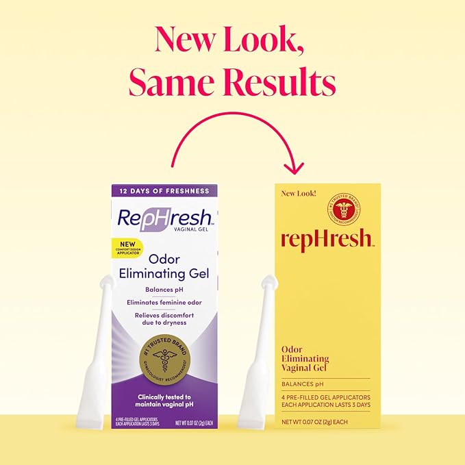 Rephresh Odor Eliminating Vaginal Gel, Clinically Tested to Balance pH & Eliminate Odor for up to 3 Days, Pre-Filled Applicators, 4 ct"