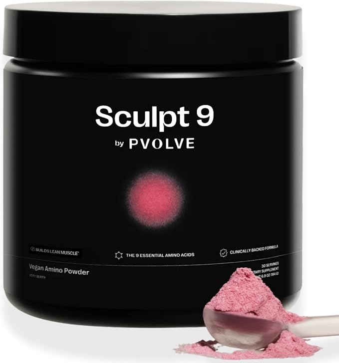 PVOLVE Sculpt 9 EAA & BCAA Powder for Women | Very Berry Flavor | Essential Amino Acids Supplement for Lean Muscle, Recovery & Strength | Non-GMO