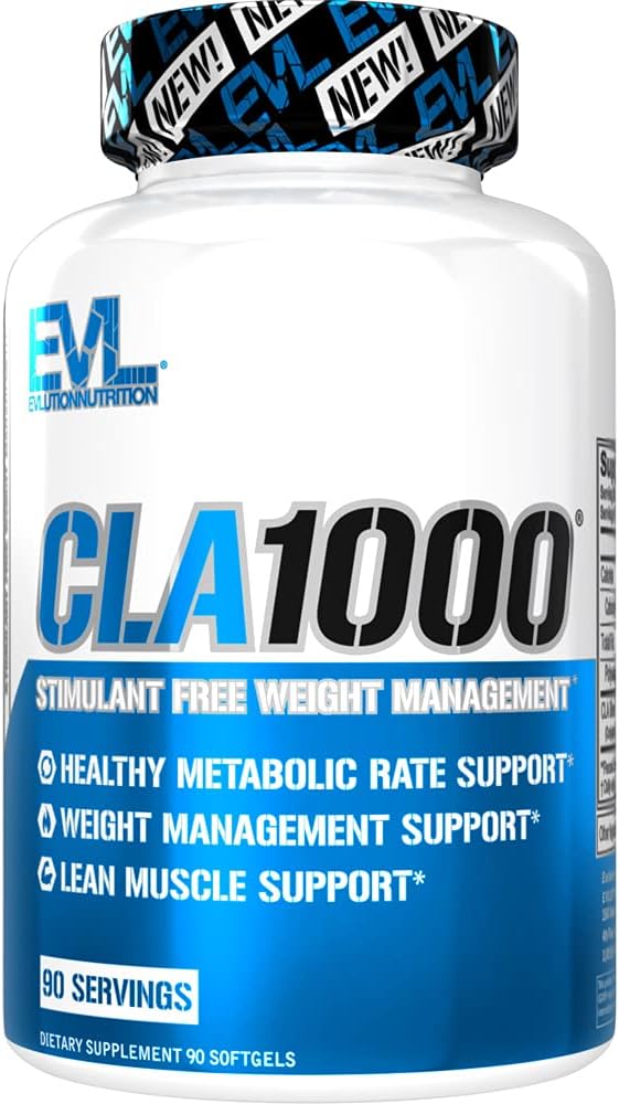 Evlution Conjugated Linoleic Acid CLA Supplement Nutrition Lean Muscle Mass Builder & Fat Burner for Men and Women - Stimulant-Free Safflower Based CLA 1000mg Blend Per Serving (90 Servings)