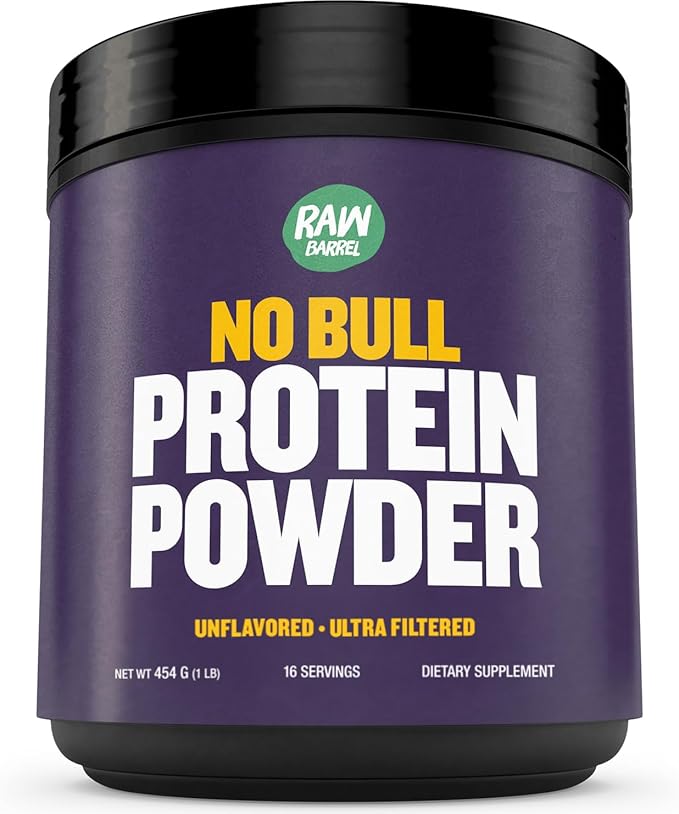 1lb No Bull Unflavored Whey Protein Powder, Pure, Instantized Whey Supplement,High Protein, Low Carb, No Fillers, No Additives, Flavorless