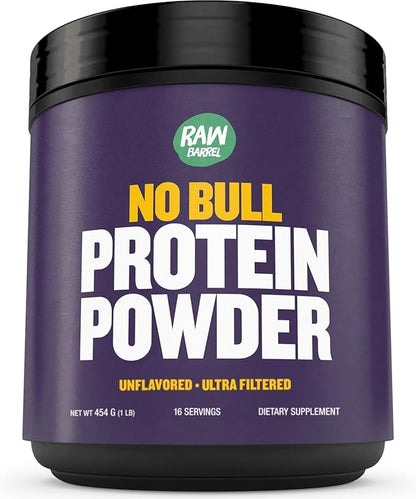 1lb No Bull Unflavored Whey Protein Powder, Pure, Instantized Whey Supplement,High Protein, Low Carb, No Fillers, No Additives, Flavorless