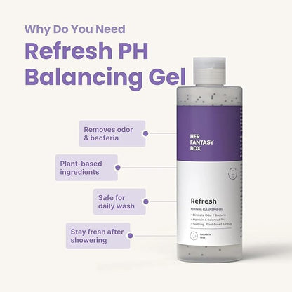 Her Fantasy Box | Refresh pH Balancing Shower Gel - Natural Feminine Hygiene Solution for Gentle Cleansing, Odor Control, and Skin Nourishment - pH-Balanced Formula for All Skin Types (16 oz)