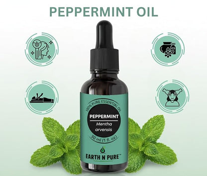 Earth N Pure Peppermint Essential Oil (Pudina Oil) Undiluted, Natural and Therapeutic Grade with Glass Dropper - 50 ml
