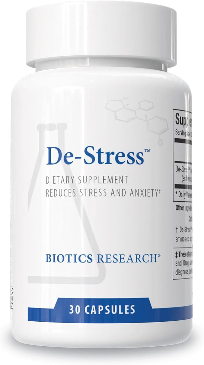 BIOTICS RESEARCH De-Stress Patented Nutrient Designed to Support Calmness, Healthy Sleep Habits, All-Natural Supports Mental Wellness & Calm. 30 Capsules