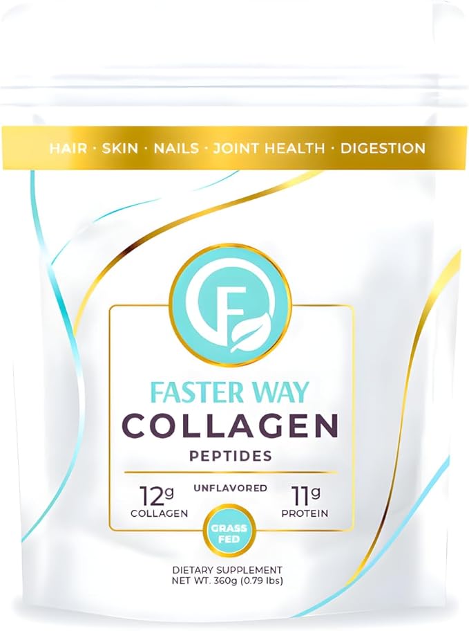 Faster Way - Collagen Peptides - 12g Hydrolyzed Collagen + 11g Protein Per Serving - Hair, Skin & Nails - Amino Acids - Grass-Fed - Sugar, Gluten & Dairy Free - Non-GMO -Unflavored Powder -30 Servings