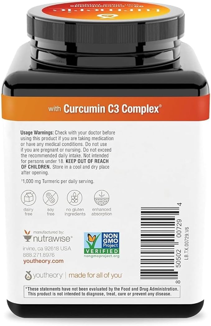 Youtheory Turmeric Extra Strength - 1,000 mg - Supports Muscle & Joint Health* - Contains Bioenhancers, Curcuminoids & Herbal Extracts - USP Verified - 180 Vegetarian Capsules, 2 Pack (180-Day Supply)