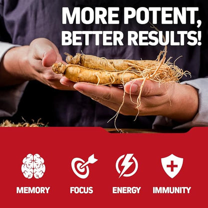 Herbtonics Korean Red Panax Ginseng 1500mg - Energy Supplement for Peak Performance, Focus & Vitality - High Potency Ginseng Root Extract - 240 Vegan Capsules