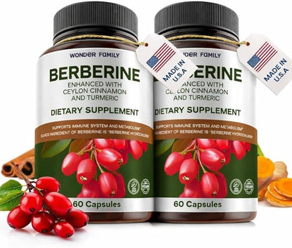 WONDER FAMILY Berberine 500 mg GLP-1 Weight Loss Supplement – Berberine HCl with Ceylon Cinnamon, Probiotics, Vitamin D3 & K2 – Glucose Metabolism & Appetite Support – 2 Pack - 120 Capsules