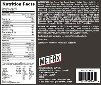 MET-Rx Big 100 Colossal Protein Bars, Vanilla Caramel Churro Meal Replacement Bars, Brown, 9 Count (Pack of 2)