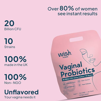 Probiotics for Women Vaginal Health – 20 Billion CFU Vaginal Probiotics, pH Balance, Yeast & Odor Support, Women’s Flora & UTI Defense, 10 Strain Probiotic Blend, Non-GMO, Vegan – 60 Capsules