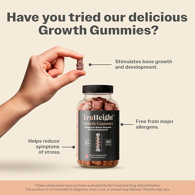 TruHeight Growth Gummies (Watermelon) Tall Nutrition for Natural Growth Supplement for Kids & Teens - Vitamin D, K, Calcium & Ashwagandha, Bone Strength Vitamins D3 K2, Picky Eater, Taller Ages 5+