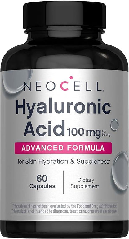 NeoCell Hyaluronic Acid Capsules | 60 Pills | 100mg | Advanced Formula Supplement | Skin Hydration & Suppleness