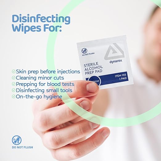Dynarex DynaSafety Sterile Alcohol Prep Pads - Medium - 70% Isopropyl Alcohol, Individually Wrapped, Soft Cleaning Wipes - Case of 40 Boxes, 50 per Box