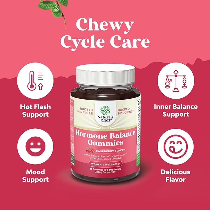 Hormone Balance for Women Gummies of All Ages - PMS Support Supplement for Women to Regulate Menstrual Cycle & Hormonal Balance Menopause & Mood Swings with Vitamin B6 & Dong Quai - 60 Chews