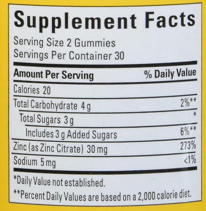 Nature Made Zinc Supplements 30 mg Per Serving, Dietary Supplement for Immune Health and Antioxidant Support, 60 Zinc Gummies, 30 Day Supply, (Pack of 2)