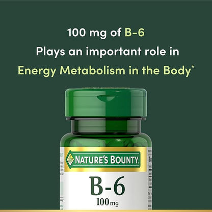 Nature's Bounty Vitamin B6 100mg Tablets - Supports Energy Metabolism & Nervous System Health, 100 Count (Pack of 3)