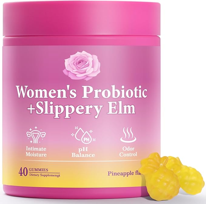 Her Juicy Feminine Probiotics Gummies with Slippery Elm Supports pH Balance Gut Health & Immune System Promote Vaginal Health for Women 40 Pineapple Gummies