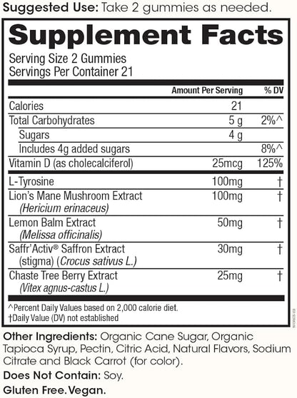 Winged Wellness Happy Her - Mood Support Gummies - Contains Saffr’ Activ Saffron Extract, 5-HTP, L-Tyrosine, Lion's Mane, Lemon Balm, and Chaste Tree - Vegan Gummy, Cherry Flavored - 3 Pack, 126 Count